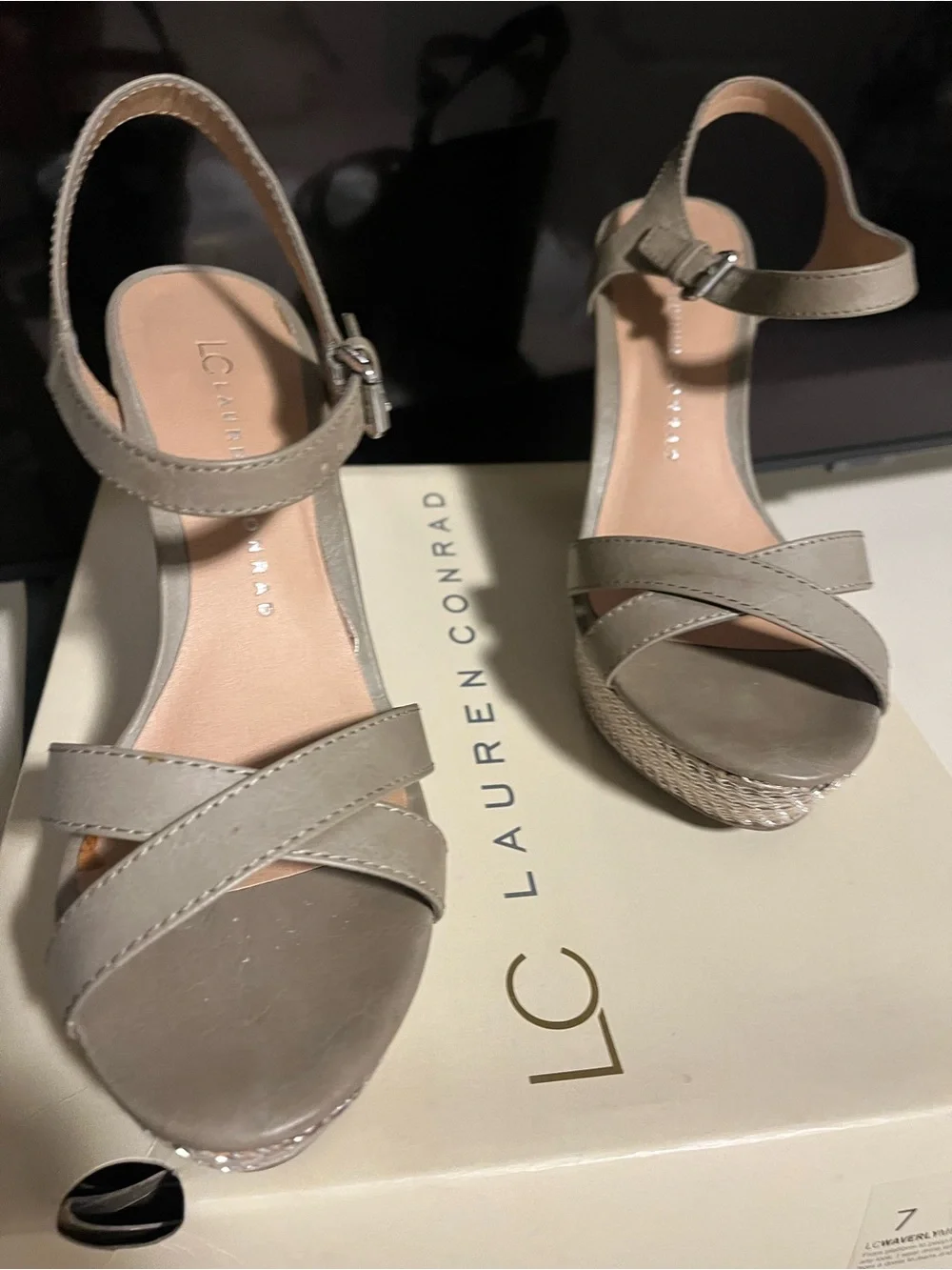 Kohl's Taupe Platform Wedge Sandals with Ankle Strap